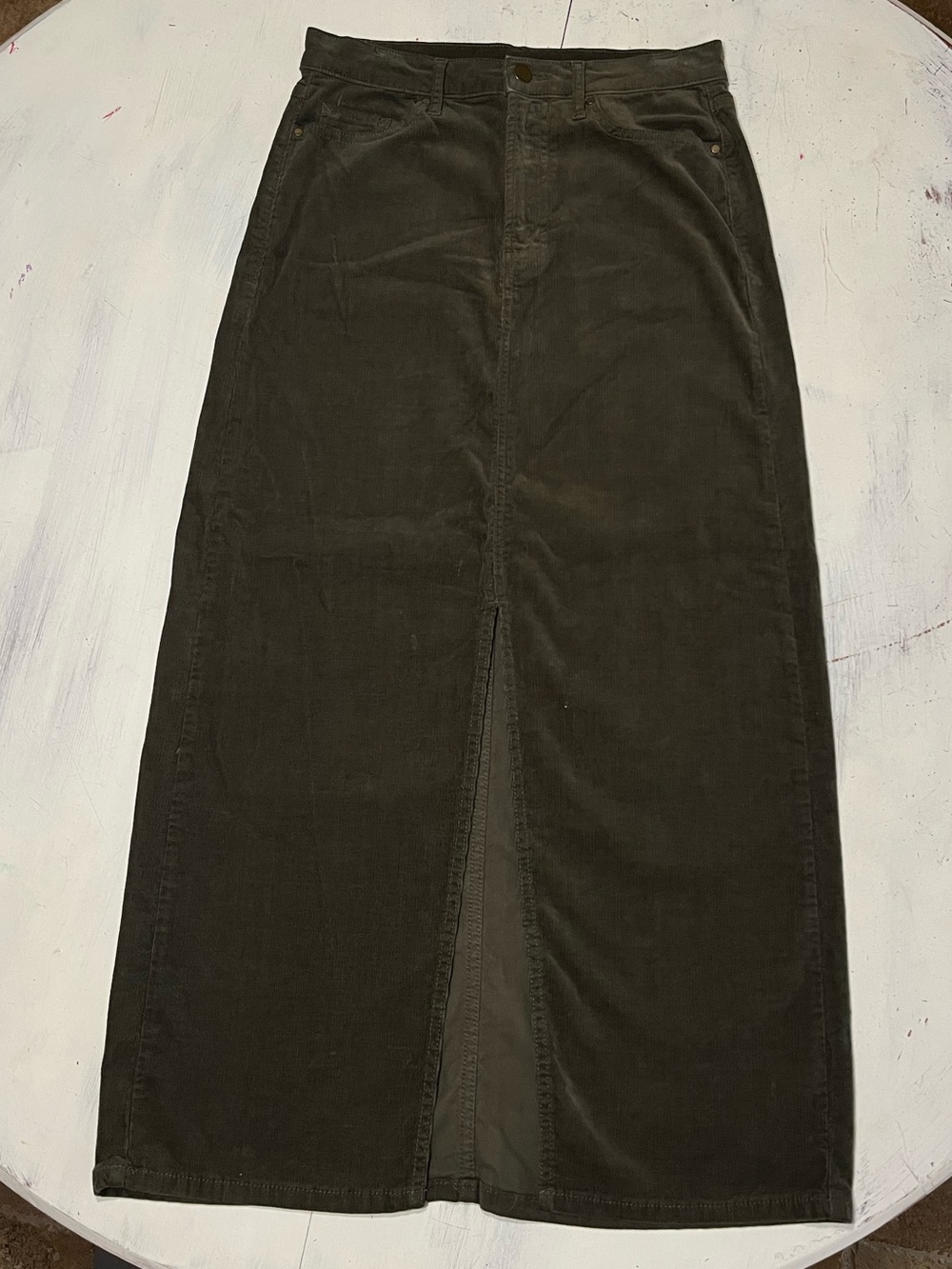 a.n.a. A New Approach Corduroy Maxi Skirt Olive Green Preppy 70’s Cottagecore